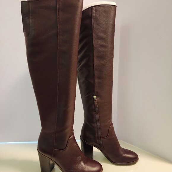 Franco Sarto Over-the-Knee Burgundy Leather Heeled Leather Boots - Picture 3 of 9